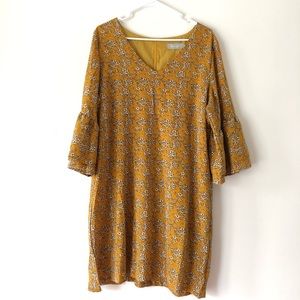 Belongsci Yellow Floral Bell Ruffle Sleeve Dress